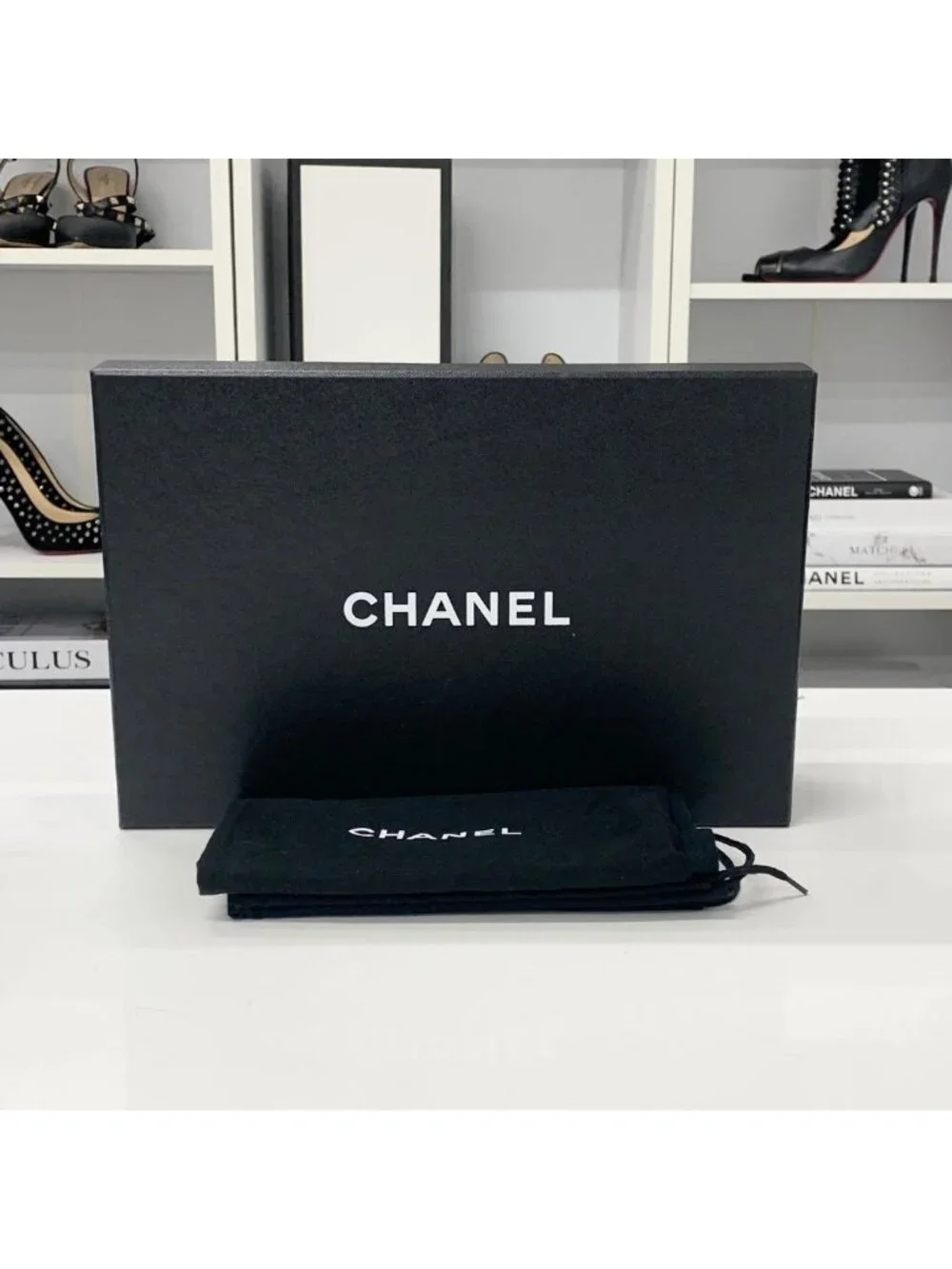 Chanel CC Logo Leather Ribbon Sandals Black